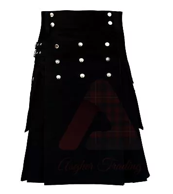 Handmade Utility Kilt For Men Black Utility Kilt Deluxe Hybrid Custom Size Kilt • $52.25