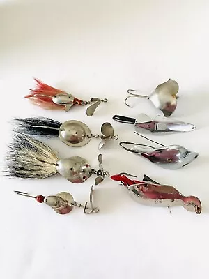 8 Vintage Metal Fishing Lures - Al Foss Flutter Jack Jitter Spoon Unknowns • $11.50