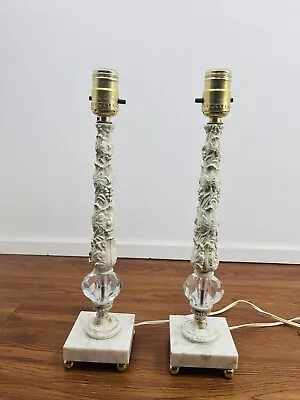 2 X Lamps - Hollywood Regency - Vintage 16” Pair - Bases Only  - White • $59.20