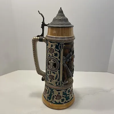 Large Antique C1900 Marzi & Remy 2.5L German Beer Stein W/ Lid Tavern Motif 1083 • $100