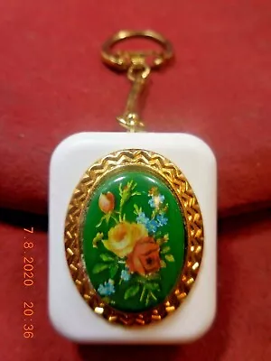 Vintage Sankyo Music Box Keychain Enamel Green Floral-c Plays  Tomorrow   • $20