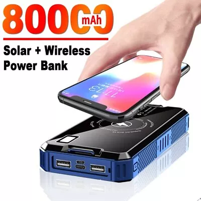 $21.76 • Buy 80000mAh Solar Wireless Power Bank High Capacity Portable External Battery With