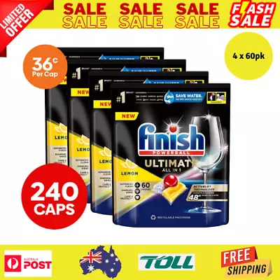 4 X Finish Dishwashing Tabs Tablets Powerball Ultimate Lemon Sparkle 60pk AU • $106.91