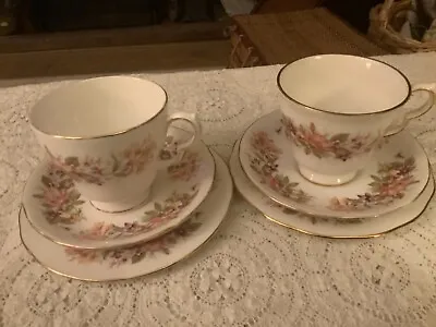 Two Colclough Bone China  Wayside  Tea Cup Saucer & Side Plate Trios • £10