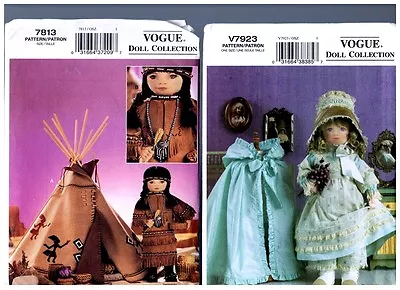 VOGUE 7813 & V7923 PATTERNS Doll Clothes & Native American 18  American Girl  • $48.50