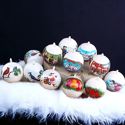 Plastic Christmas Ball Ornaments White Wrapped VTG Nostalic Mice Dogs Robins Lot • $27.80