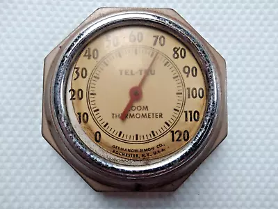 VTG. Bronze Metal Tel-Tru Room Thermometer By Germanow-Simon Co. Rochester N.Y • $34