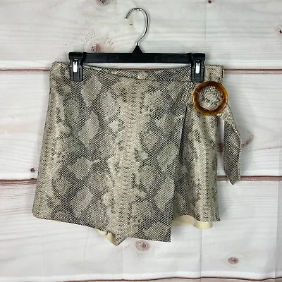 Zara Skort Womens Medium Snakeskin Shorts Buckle Faux Wrap Stretch High Rise • $17.49