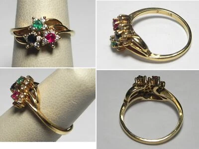 $175 • Buy V202 Estate Solid 14K YG Diamond & Synthetic Birthstone Mothers Ring, Sz 5.25