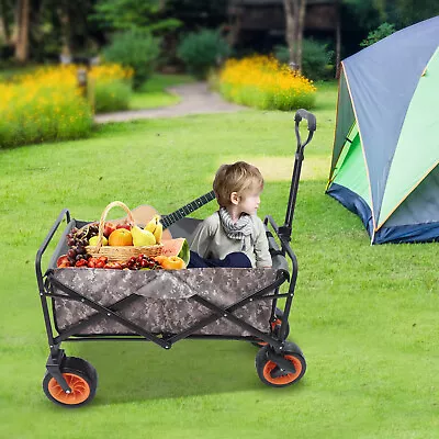 New Carbon Grey Heavy Duty Fold-able Garden Trolley Cart Wagon With Two Brakes • $65.55