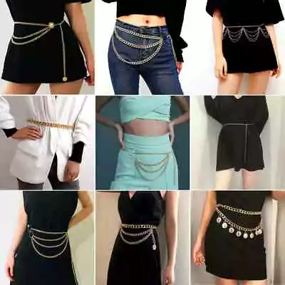 Multi Layer Pearl Crystal Waistband Body Chain Waist Belly Women Punk Belt Beach • £4.99