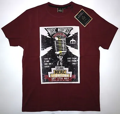 Merc Mens Music Poster Print Tee Shirt In Burgundy Size M Nwt • £11.99