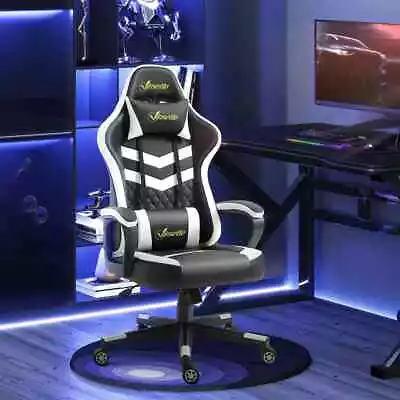 Racing Gaming Chair W/ Lumbar Support Headrest Gamer Office Chair Black White • £97.99