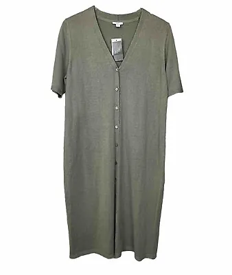 J Jill Button Up Linen Blend Knit Sweater Dress Sage Coastal Button Up Sz M NEW • $34