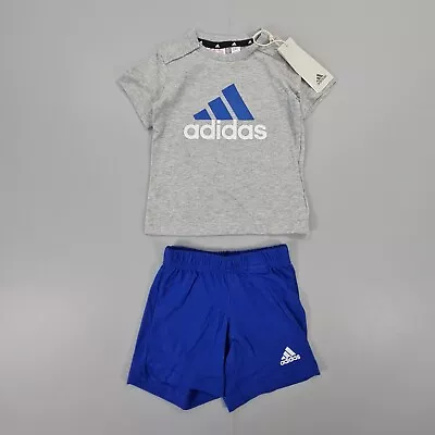 Adidas Baby Toddler Outfit Set Blue Grey 9 - 12 T Shirt & Shorts • £9.99