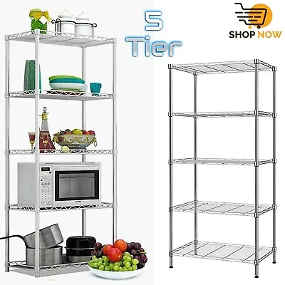 £32.95 • Buy 5 Tier Silver Metal Storage Rack Shelving Wire Shelf Kitchen Office Unit Stand