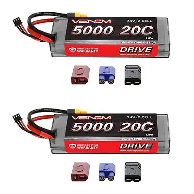 Venom 20C 2S 5000mAh 7.4V Hard Case LiPo Battery With UNI Plug System X2 Packs • $99.98