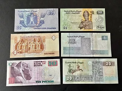 Lot Of 6 Egyptian Paper Money Uncirculated 2550 Piastres - 1510 & 20 Pounds  • $5