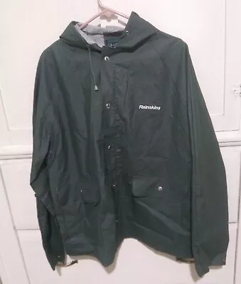 Vintage Men's Rainskins Green Hooded Rain Slicker Size L • $29.99