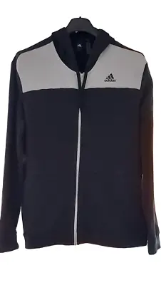 Adidas Mens Hoodie Sweatshirt  XL Black/ White  Logo Zip Up  Gym Jumper Top • £14.86
