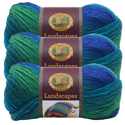 (3 Pack) Lion Brand Yarn 545-207AH Landscapes Yarn Blue Lagoon • $16.77