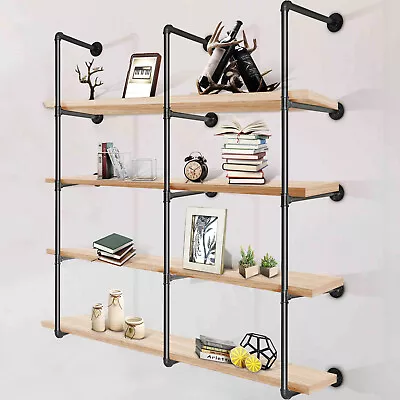 Industrial Pipe Shelves 4-Tier Wall Mount Iron Pipe Shelves 3 PCS Pipe Bookshelf • $42.99