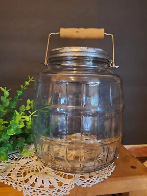 Vntg. Barrel Glass Canister / Jar With Handle Pickle JarCottage CoreFarmhouse • $29.95