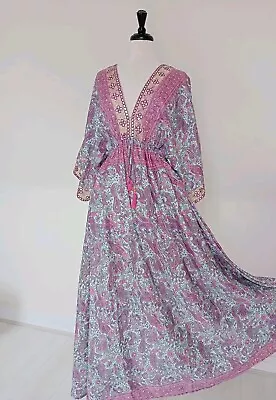 Ladies Maxi Dress Long Bohemian Paisley Fit UK 12 14 16 18 Purple #11 • £29.99