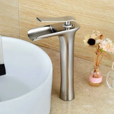 Waterfall Bathroom Tall Faucet Single Handle Basin Sink Mixer Tap Brushed Nickel • $35