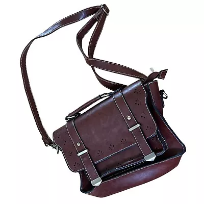 Ecosussi Brown Faux Leather Satchel Purse Vintage Style Shoulder Bag Silver  • $50