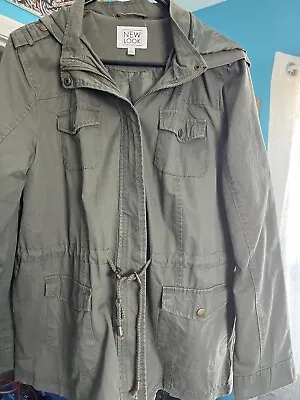 Lt Olive Khaki Military Style Long Anorak Jacket Sz Large • $20