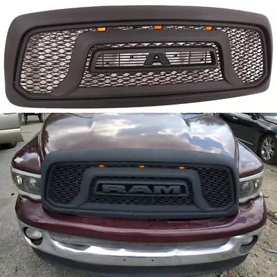 Front Grille For 2002-05 Dodge Ram 1500 Mesh Grill W/Letters W/3LEDs Matte Black • $189.95