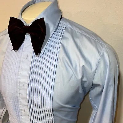 Vtg 70s Tuxedo Shirt AFTER SIX Baby Blue Ruffles TUX Dress Prom Mens 14.5 31 32 • $29.99