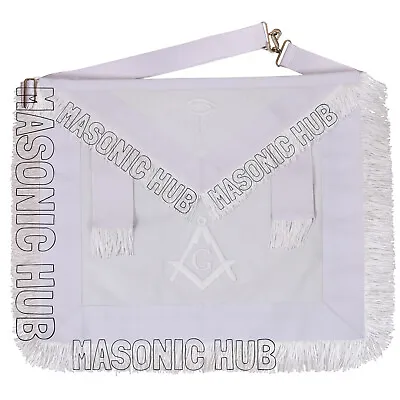 Masonic Master Mason 100% Lambskin Apron All White With Fringe - Hand Embroidere • $43.25