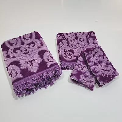 3 Pc. Vintage Lady Pepperell Bath Towel Set Floral 1960-1970 Purple Lavender  • $42.88