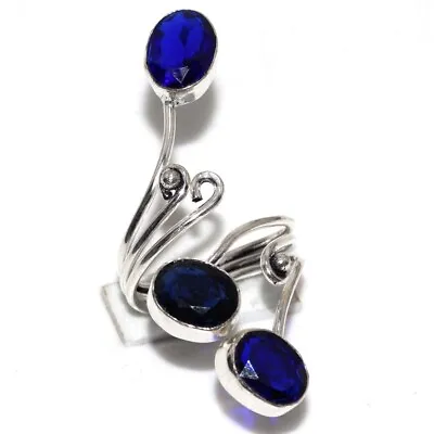 $3.98 • Buy 925 Silver Plated-Blue Topaz Ethnic Gemstone Ring Jewelry US Size-FreeSize JW