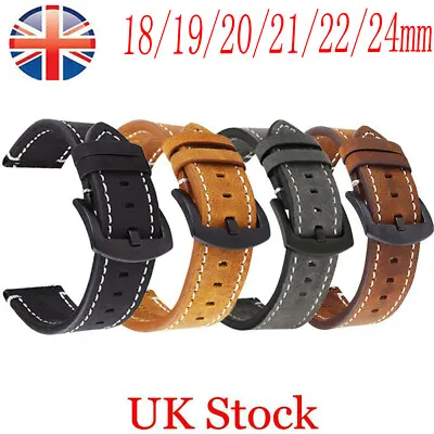 Two-Piece Genuine Leather Watch Band Wrist Strap With Quick Release Pin 18-24mm • £7.81