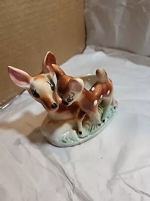 Vtg Ceramic Deer Planter Doe Fawn Mother & Baby Hand Decorated Bambi Like Deer 2 • $19.99