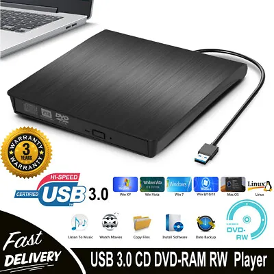 Slim External CD DVD Drive Disc USB 3.0 Player Burner Writer For Laptop PC Mac • $12.89