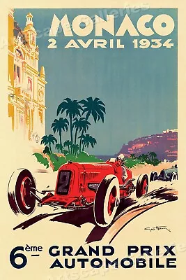 1934 Monaco Grand Prix Vintage Style Red Race Car Poster - 24x36 • $25.95
