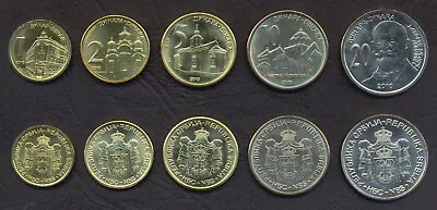 SERBIA COMPLETE FULL COIN SET 1+2+5+10+20 Dinara 2010 UNC UNCIRCULATED LOT Of 5 • $7.49