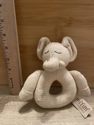 Miyim Organic Beige White Elephant Ring Rattle Plush Baby Toy Lovey 6   • $10.50