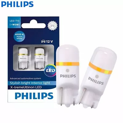 Philips X-treme Ultinon LED T10 W5W 4000K Warm White Color Car Interior Bulbs • $17.95