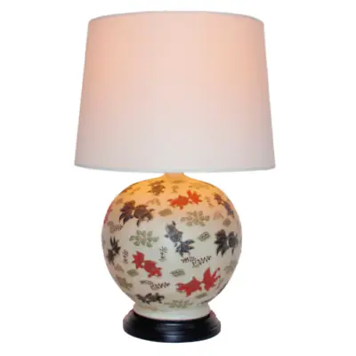 £99 • Buy Oriental Chinese Porcelain Round Goldfish Table Lamp With Shade 28cm Diameter