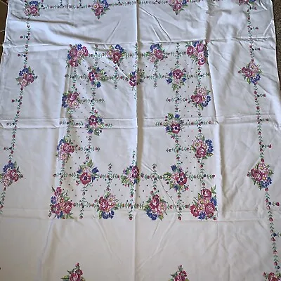 Vintage 1960s Printed Floral Tablecloth 44 X 50 . Pretty! • $12