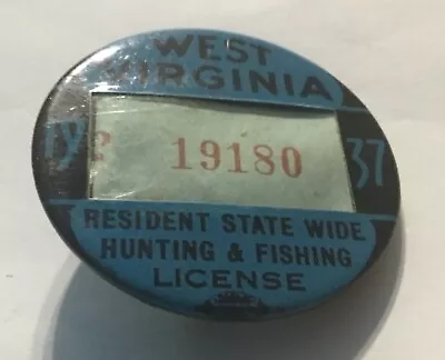 West Virginia Resident State Wide Hunting Fishing License Badge Pin - 1937 • $32