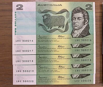 $2 X 5 Unc* Australian Notes Consecutive Numbers • $49