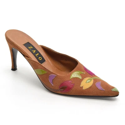 $49.99 • Buy Womens Zalo Floral Pointed Toe Tulip Mule Pumps 8 M Brown Suede Heel Shoes Spain