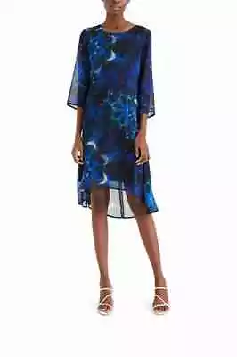 DESIGUAL Size 42 12 Mandalas Blue & Green Print Hi Lo Hem Dress • $34.50