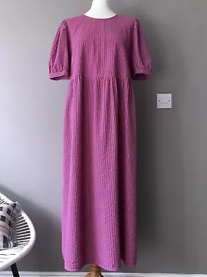 Gorgeous M&S MARKS & SPENCER Pink Stripe COTTON Midi Maxi DRESS 16 • £14.95